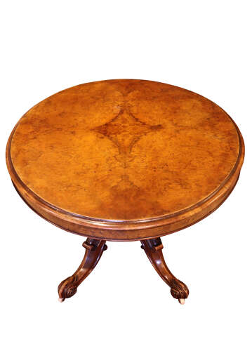 Fine Victorian Burr Walnut Oval Loo Table, c.1870