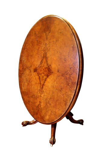 Fine Victorian Burr Walnut Oval Loo Table, c.1870