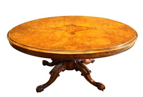 Fine Victorian Burr Walnut Oval Loo Table, c.1870