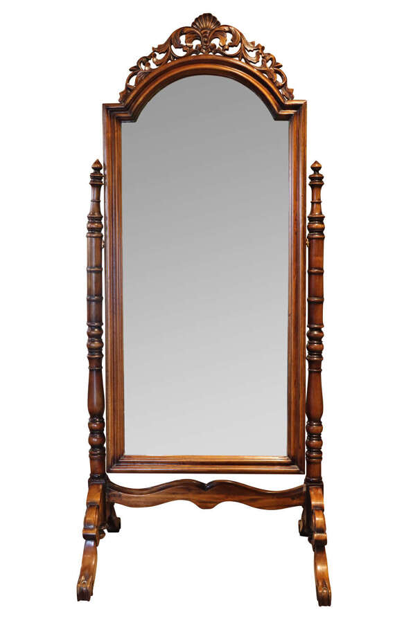 Decorative Italian Walnut Cheval Dressing Mirror, Mid-20th Century