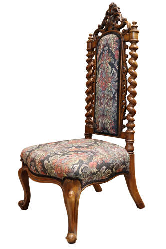 Decorative Victorian Carved Walnut and Tapestry Upholstered Chair, circa 1870