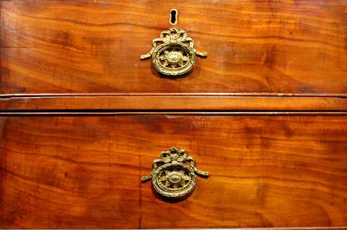 George IV Flame Mahogany Bow Front Chest of Drawers, Circa 1825