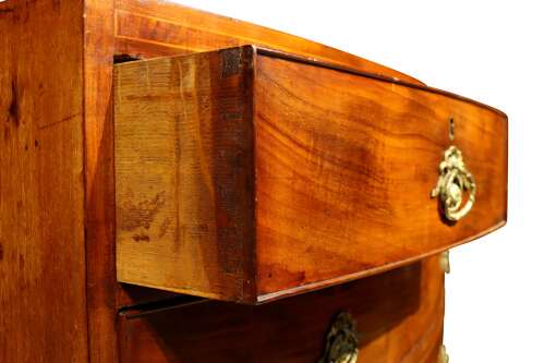 George IV Flame Mahogany Bow Front Chest of Drawers, Circa 1825