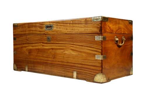 19th Century Camphor Wood and Brass-Bound Campaign Trunk, circa 1880