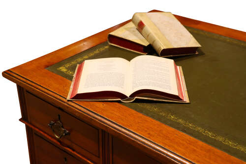 Small Edwardian Walnut Nine-Drawer Pedestal Desk, Circa 1900