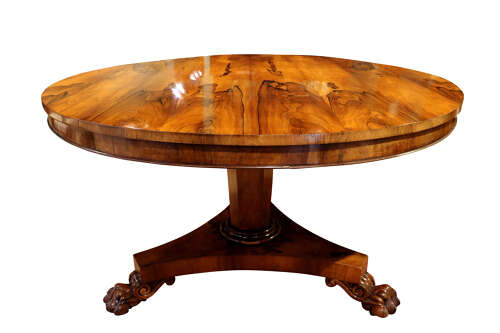 Superb William IV Rosewood Circular Breakfast Table with Triform Base, Circa 1830