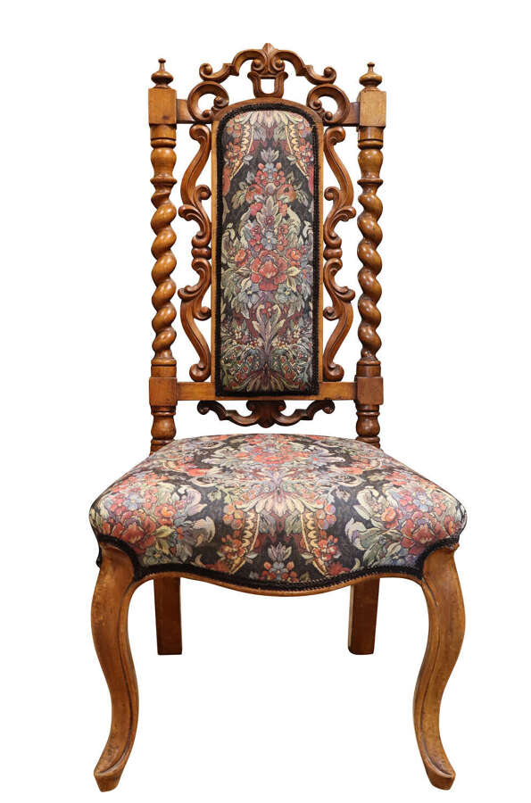 Victorian Carved Walnut Nursing Chair with Tapestry Upholstery, Circa 1870