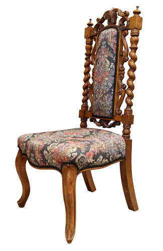Victorian Carved Walnut Nursing Chair with Tapestry Upholstery, Circa 1870