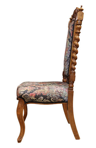 Victorian Carved Walnut Nursing Chair with Tapestry Upholstery, Circa 1870