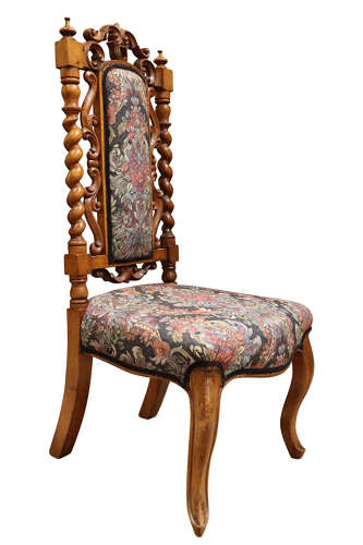 Victorian Carved Walnut Nursing Chair with Tapestry Upholstery, Circa 1870