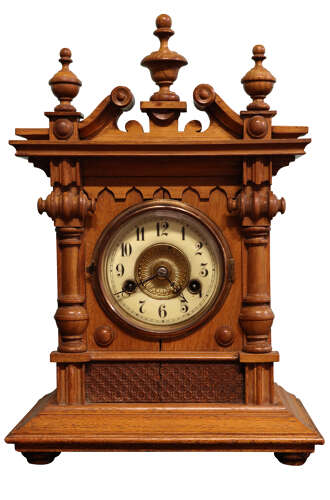 German H.A.C. Walnut 14-Day Striking Mantel Clock, Circa 1900