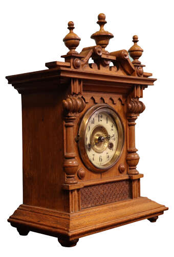 German H.A.C. Walnut 14-Day Striking Mantel Clock, Circa 1900