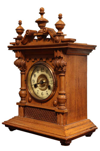 German H.A.C. Walnut 14-Day Striking Mantel Clock, Circa 1900