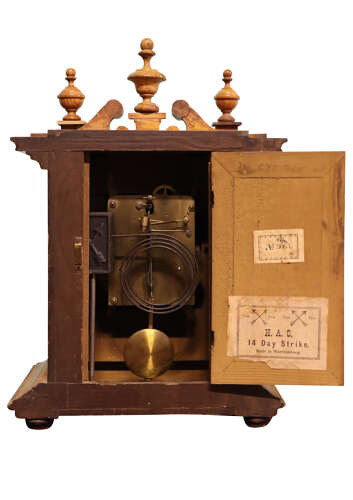 German H.A.C. Walnut 14-Day Striking Mantel Clock, Circa 1900
