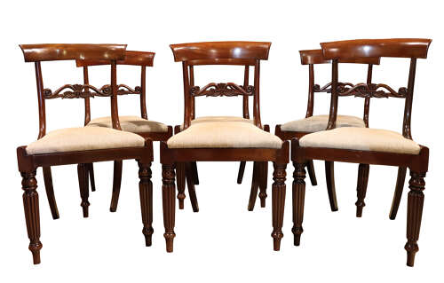 Set of Six William IV Mahogany Bar Back Dining Chairs, Circa 1830