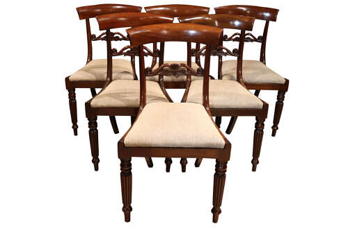 Set of Six William IV Mahogany Bar Back Dining Chairs, Circa 1830