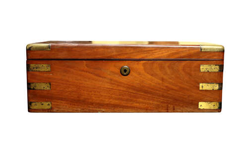 Mid-Victorian Mahogany Brass-Bound Campaign Writing Slope, Circa 1850