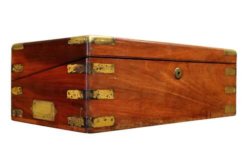 Mid-Victorian Mahogany Brass-Bound Campaign Writing Slope, Circa 1850