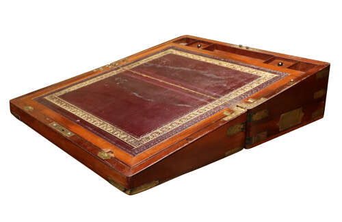 Mid-Victorian Mahogany Brass-Bound Campaign Writing Slope, Circa 1850
