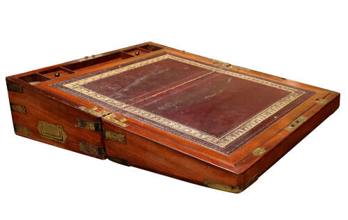 Mid-Victorian Mahogany Brass-Bound Campaign Writing Slope, Circa 1850
