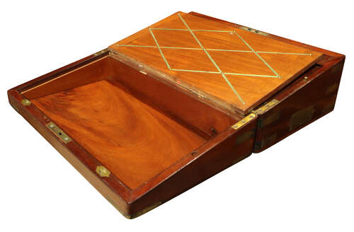 Mid-Victorian Mahogany Brass-Bound Campaign Writing Slope, Circa 1850