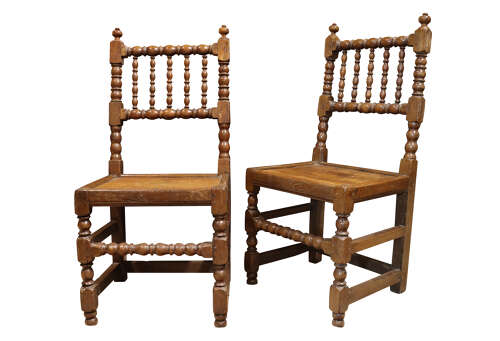 Pair of 18th Century Oak Bobbin Turned Side Chairs, Circa 1750