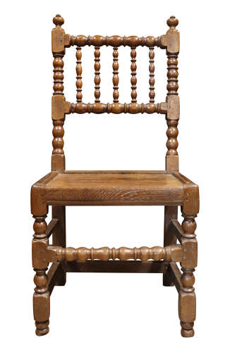 Pair of 18th Century Oak Bobbin Turned Side Chairs, Circa 1750