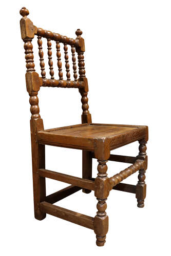 Pair of 18th Century Oak Bobbin Turned Side Chairs, Circa 1750