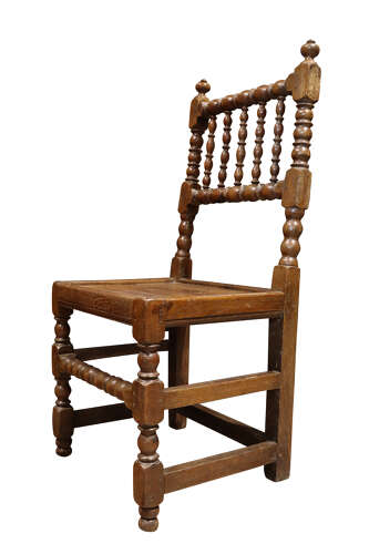 Pair of 18th Century Oak Bobbin Turned Side Chairs, Circa 1750