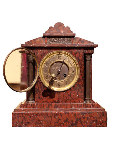 French Rouge Marble and Bronze Mounted Mantel Clock, Circa 1870