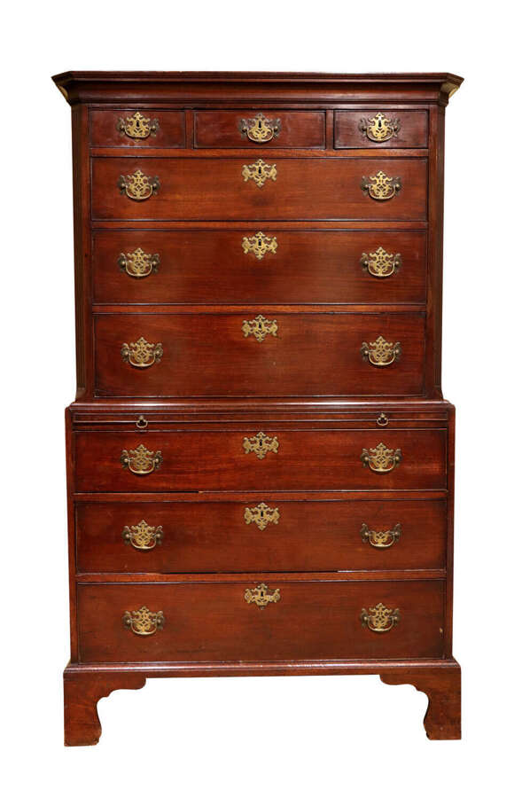 George III Mahogany Chest on Chest with Original Pierced Brasses, Circa 1770