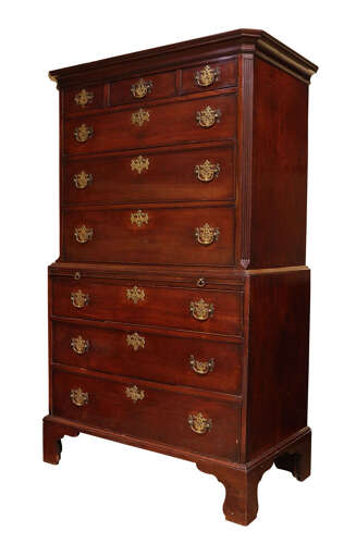 George III Mahogany Chest on Chest with Original Pierced Brasses, Circa 1770