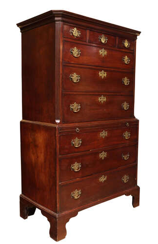 George III Mahogany Chest on Chest with Original Pierced Brasses, Circa 1770