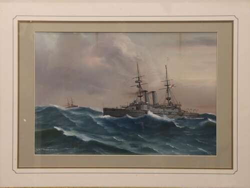 HMS Prince of Wales – Original Gouache Maritime Painting, Circa 1900