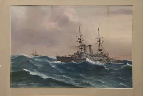 HMS Prince of Wales – Original Gouache Maritime Painting, Circa 1900