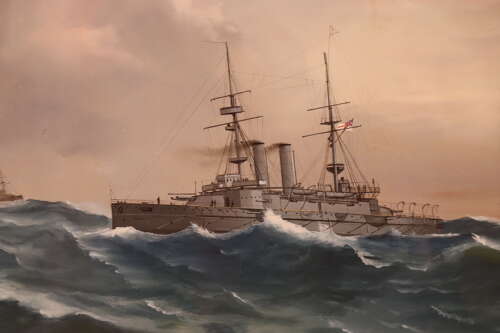 HMS Prince of Wales – Original Gouache Maritime Painting, Circa 1900