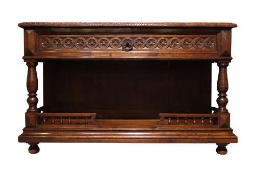 A Henri II Style French Carved Oak Enfilade with Marble Top, Circa 1870