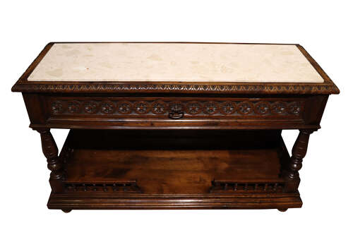 A Henri II Style French Carved Oak Enfilade with Marble Top, Circa 1870