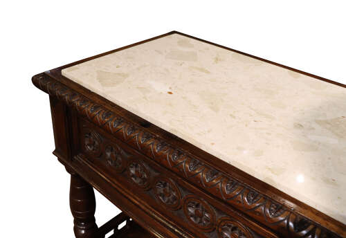 A Henri II Style French Carved Oak Enfilade with Marble Top, Circa 1870