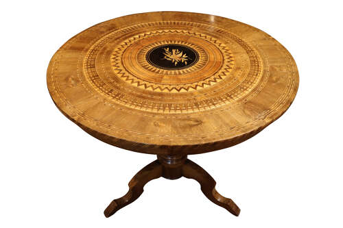 Fine Italian Sorrento Walnut Marquetry and Parquetry Occasional Table, Circa 1900
