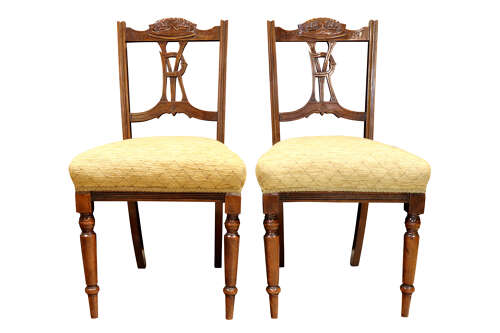 Pair of Victorian Walnut Diamond Jubilee Commemorative Side Chairs, 1897