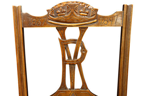 Pair of Victorian Walnut Diamond Jubilee Commemorative Side Chairs, 1897