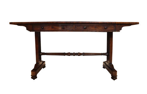 Fine William IV Rosewood Library Table with Drawers, Circa 1830