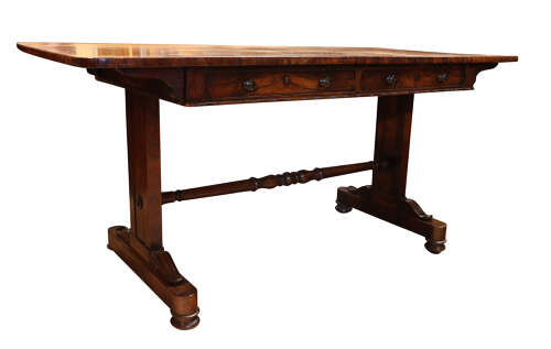 Fine William IV Rosewood Library Table with Drawers, Circa 1830