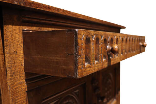 Jacobean Revival Carved Oak Drop-Leaf Side Cabinet, c.1920