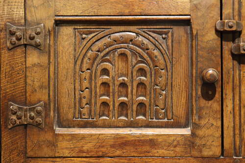Jacobean Revival Carved Oak Drop-Leaf Side Cabinet, c.1920