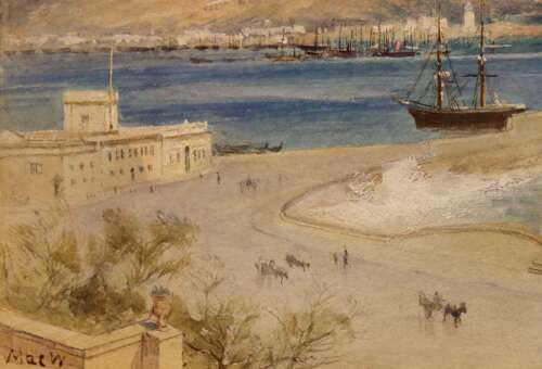 19th Century Watercolour of Palermo Harbour, Sicily, Signed Mac C