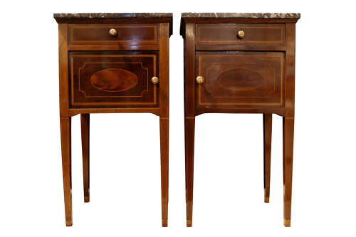 Pair of Victorian Mahogany and Satinwood Inlaid Bedside Cupboards in the Sheraton Style