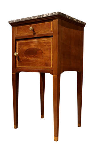 Pair of Victorian Mahogany and Satinwood Inlaid Bedside Cupboards in the Sheraton Style