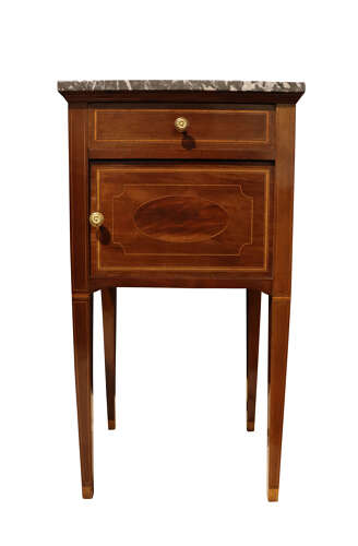 Pair of Victorian Mahogany and Satinwood Inlaid Bedside Cupboards in the Sheraton Style